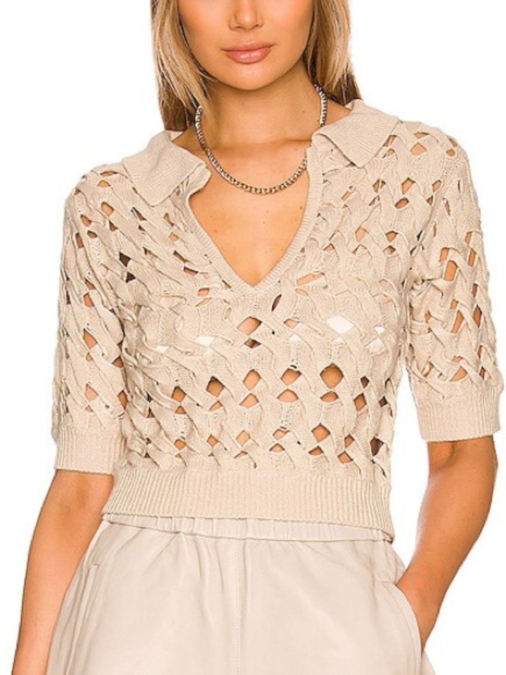 NWT Ronny Kobo Naveen Knit Short Sleeve Top in Taupe Size S